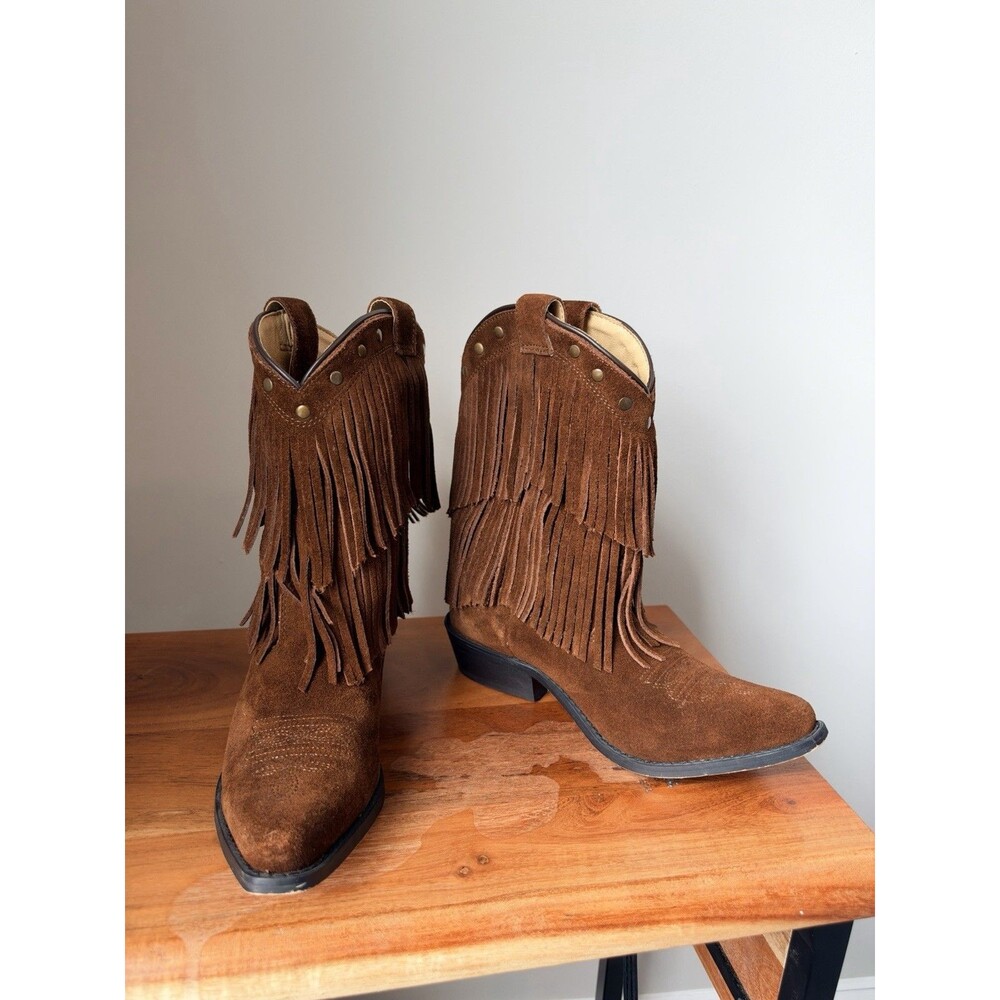 Smoky Mountain Boots Girls 2.5 Wisteria Brown Suede Double Fringe Cowboy Boot